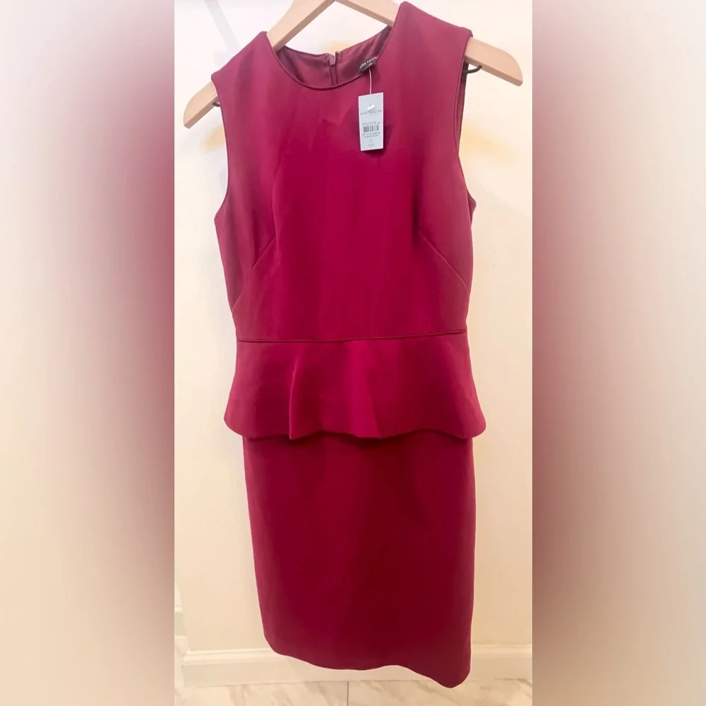 NWT Ann Taylor Doubleweave Peplum Wine Plum Sheath Dress 0 Petite - Picture 13 of 13